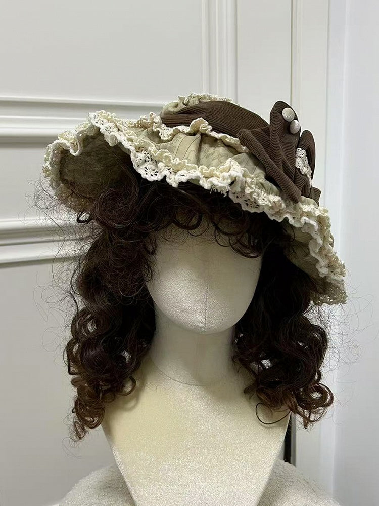 Green Bowknot Cream Baby Decorated Brown Hat /