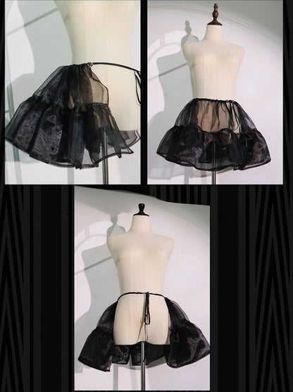 Sweet Accessories Top Skirt Clown Vibes White Sleeves Hi-lo and + Set- Black Puff Circus Full Lolita