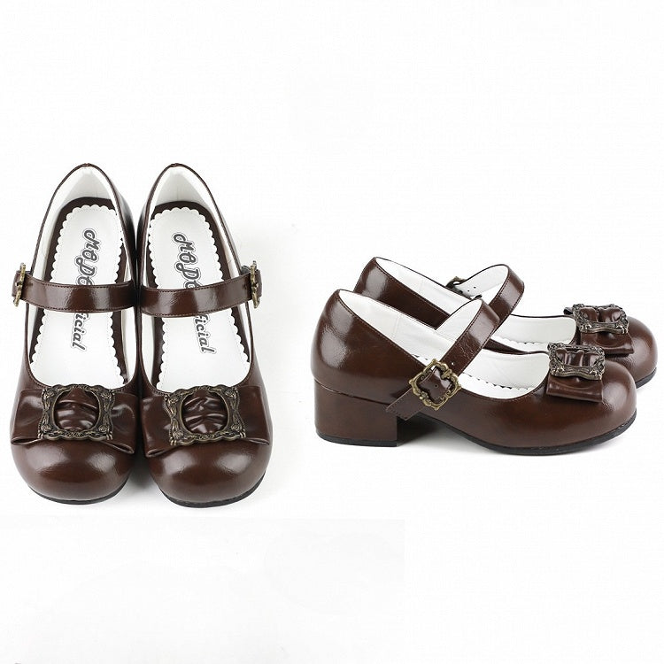 Heels Bow Frame Picture - Toe Elegant Top Brown Middle at Design Lolita Round