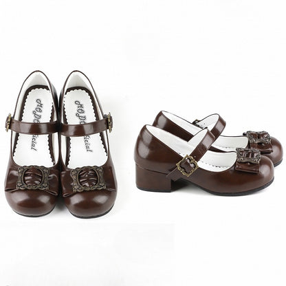 Heels Bow Frame Picture - Toe Elegant Top Brown Middle at Design Lolita Round