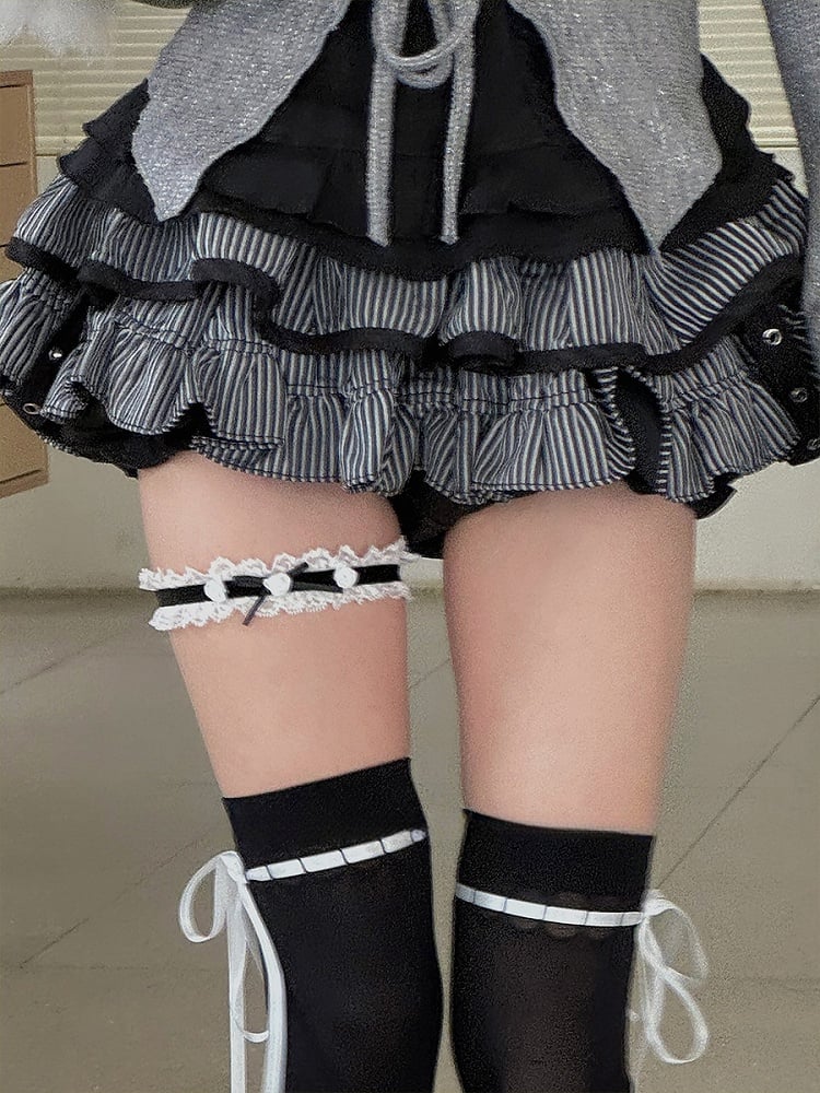 ピンクのスイートローズの蝶結びレーストリムのレッグループ