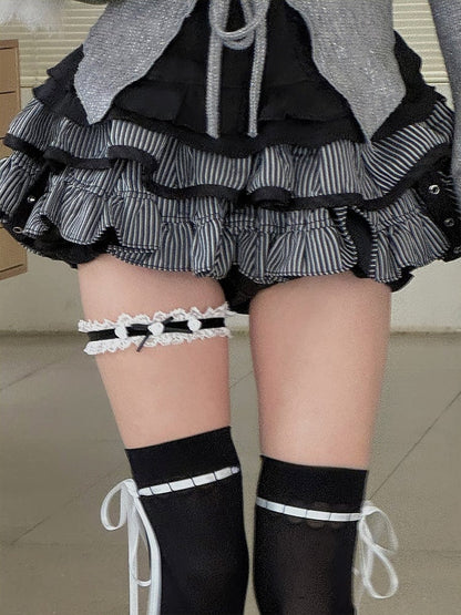 ピンクのスイートローズの蝶結びレーストリムのレッグループ