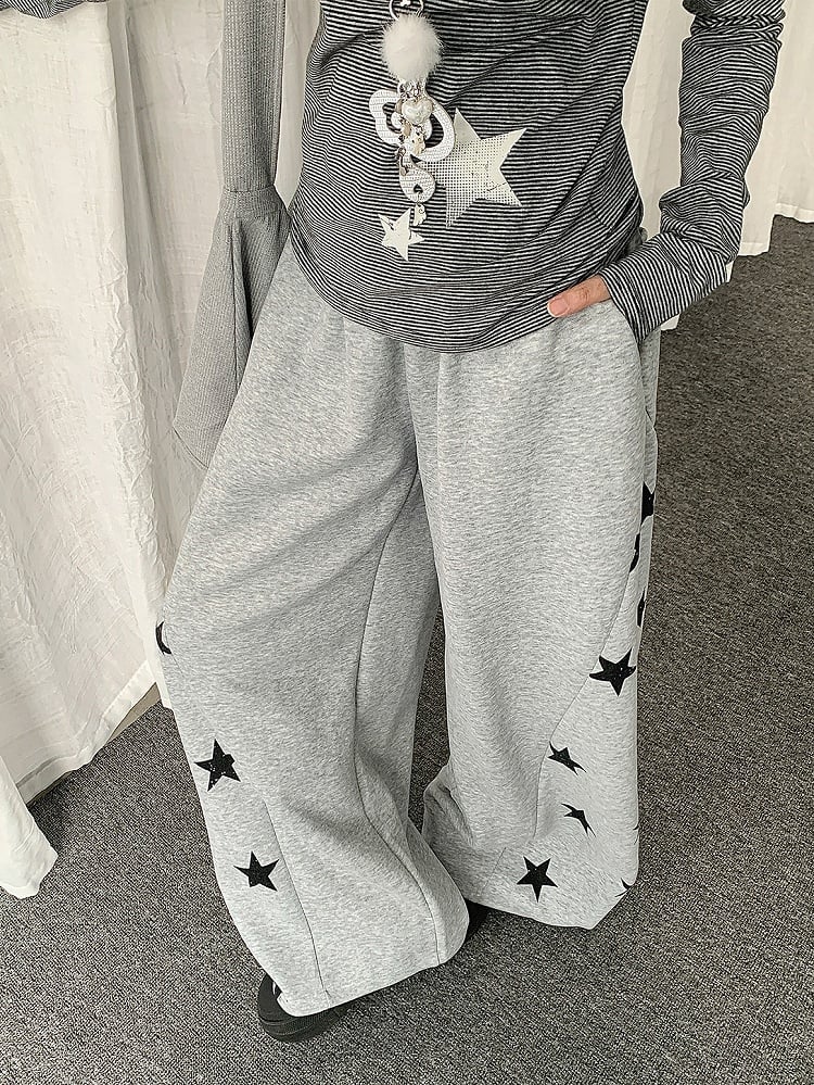 Print Star with Grey Pants Wide-leg