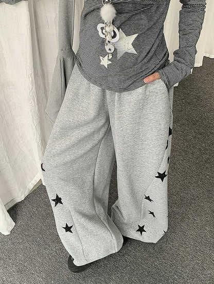 Print Star with Grey Pants Wide-leg