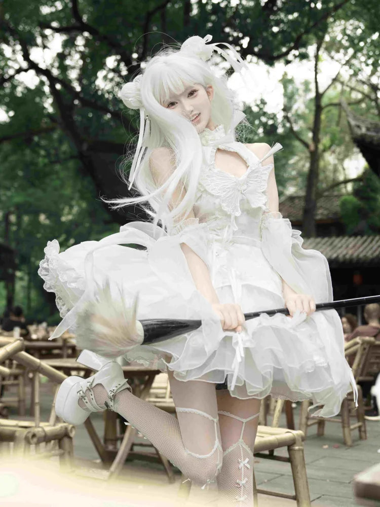 Dress Collar Qi Lolita Butterfly with Qipao Sleeves Theme White Banded