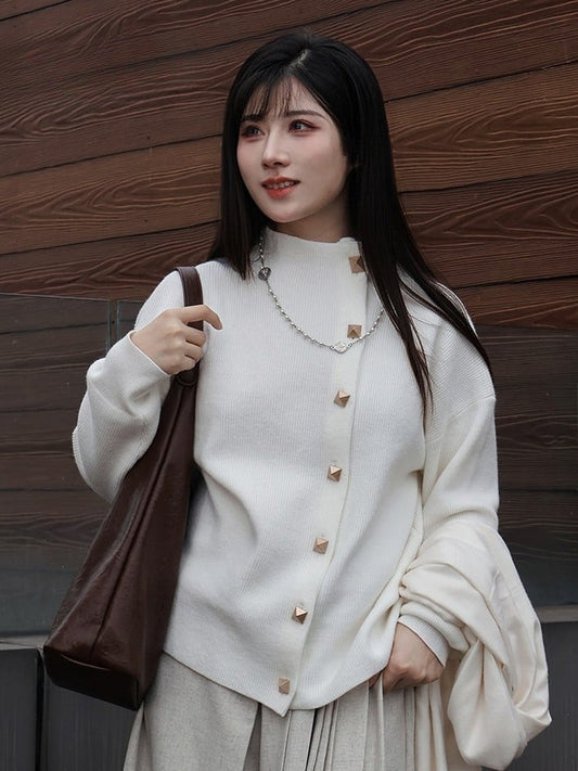 Closure Unisex Cardigan in Front Style Chinese White Button