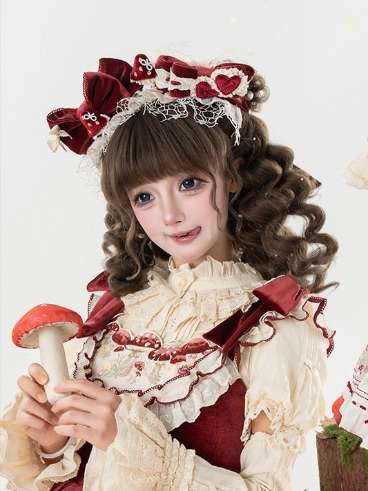 Mushroom Heart Hairband with Lolita Charm - Honey Machine