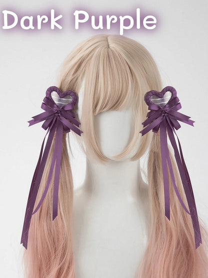 Multi-Color Bow Clip Hair Heart Pairs