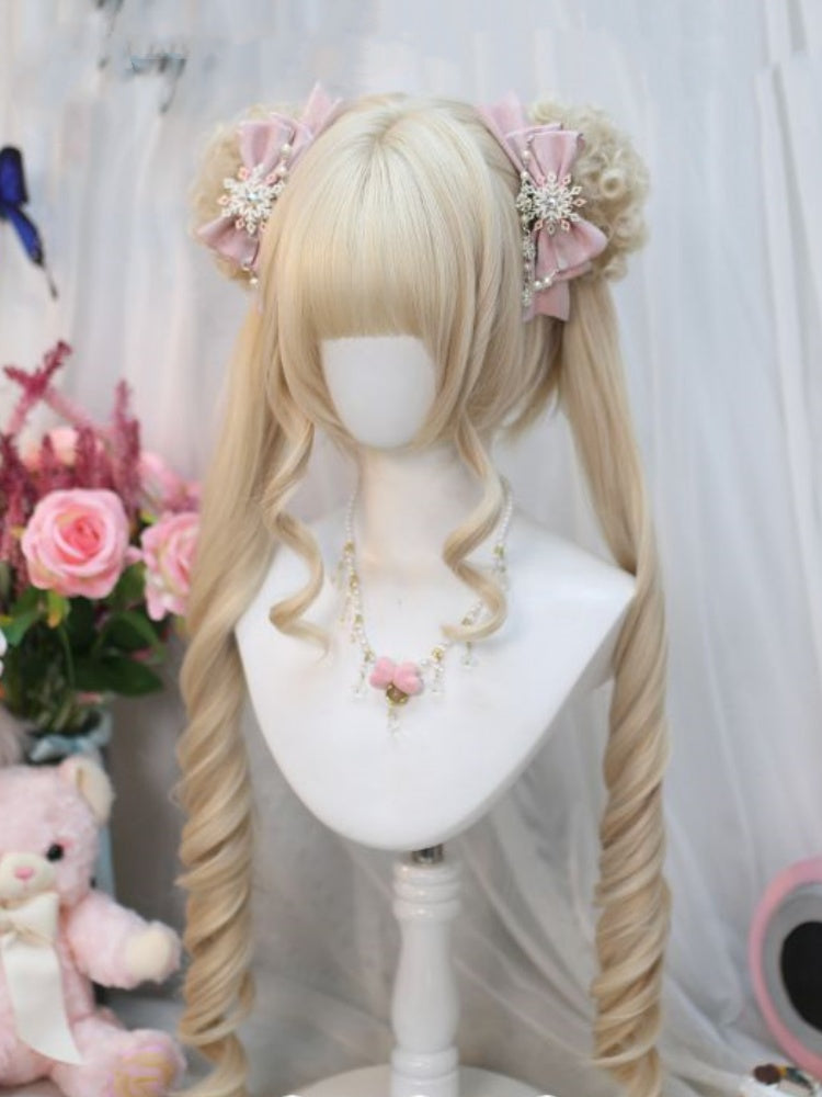 Blonde Under Bust Length Wavy Wig with Full Bangs