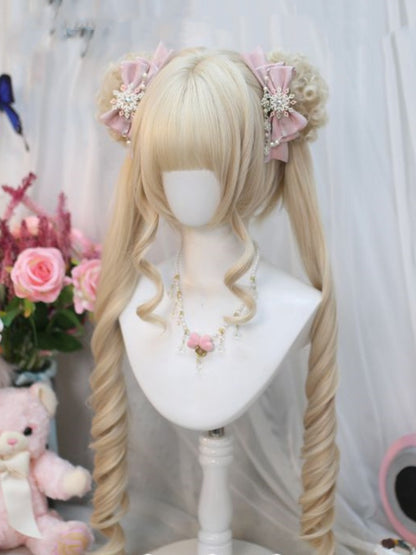 Blonde Under Bust Length Wavy Wig with Full Bangs