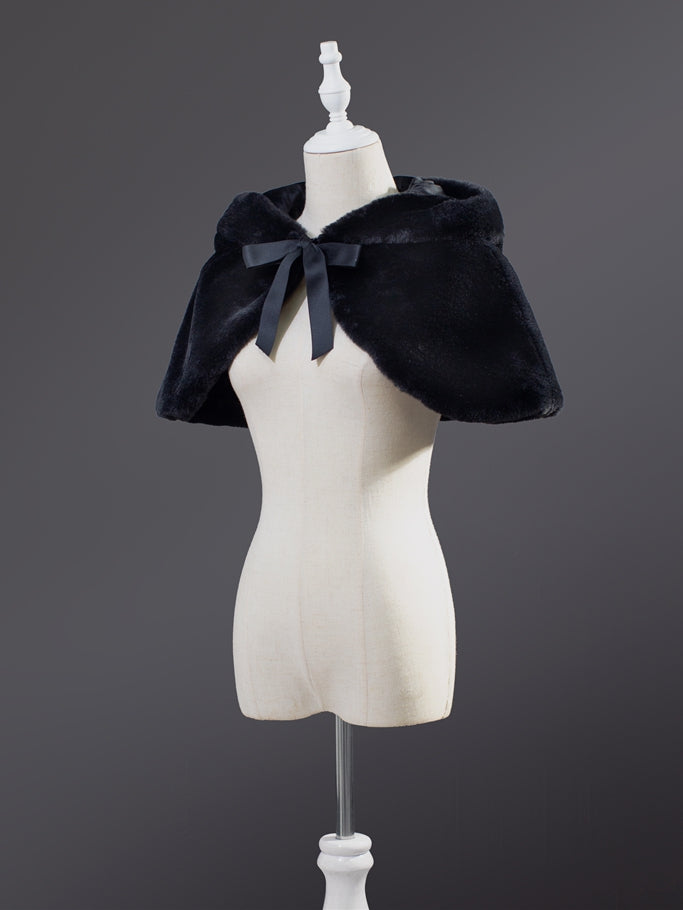 黒猫耳フード付きぬいぐるみケープ