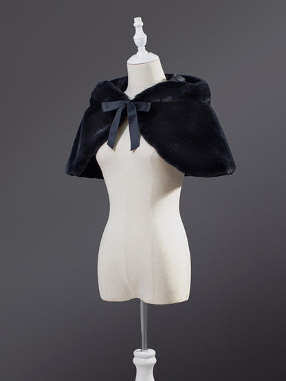 黒猫耳フード付きぬいぐるみケープ