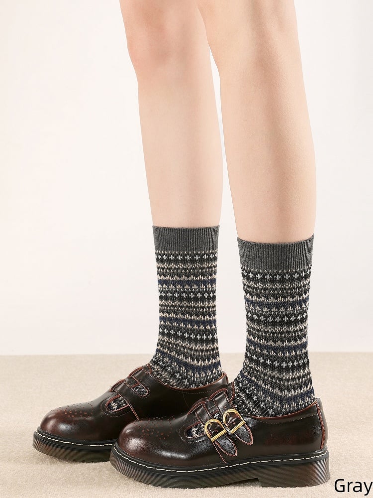 Colors Socks 4 Pattern Striped Maillard Cotton Style