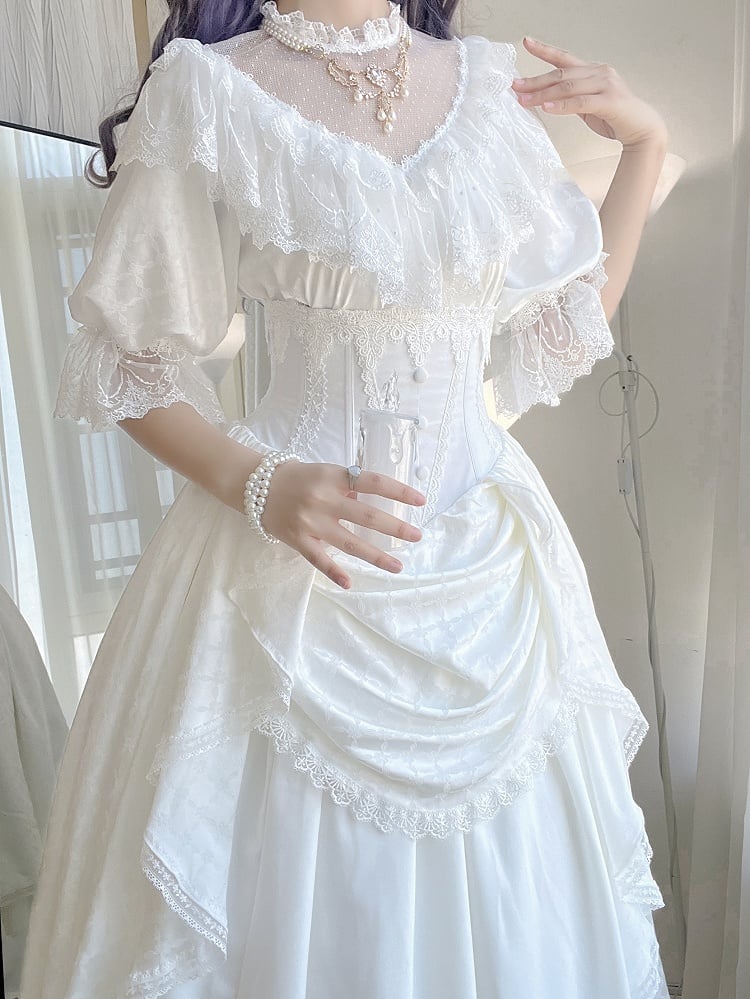 Weißer Korsettrock mit Knochen und hoher Taille, Aristokrat, Gothic, Lolita SK