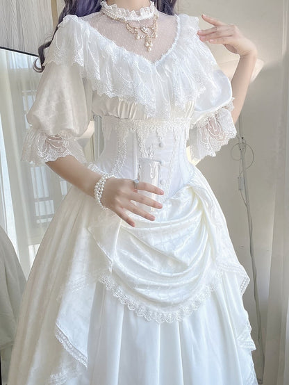 Weißer Korsettrock mit Knochen und hoher Taille, Aristokrat, Gothic, Lolita SK