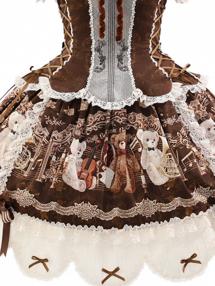 Gorgeous Doll Style Bear Symphony Theme OP with Lace Trim & Bow Accent - Twin Bear Original Design