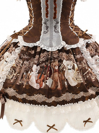 Gorgeous Doll Style Bear Symphony Theme OP with Lace Trim & Bow Accent - Twin Bear Original Design