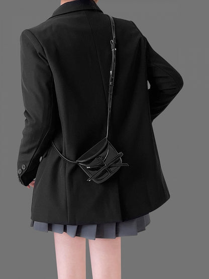 Chic Black Crossbody Card Holder With Glossy Finish And Bow Accent