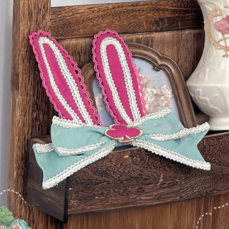 Pink & Green Bunny Ear Sweet Lolita Bow Brooch - Mewroco