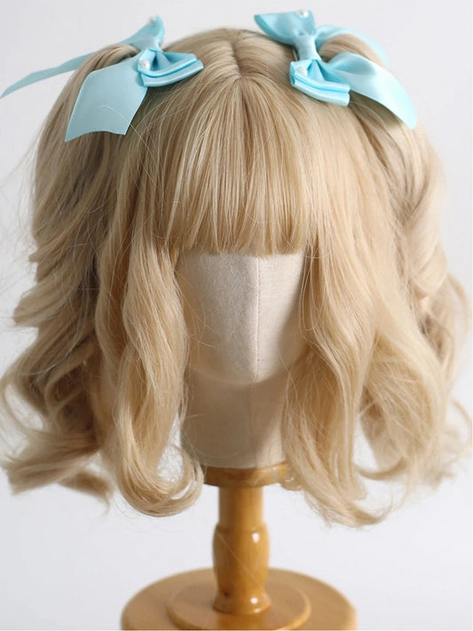 - Design Blue Lolita Bow Accent Lake Pearl Satin Light Hairclips