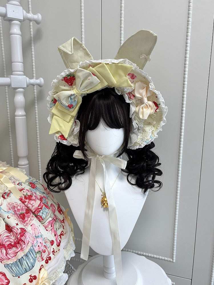 Blaue Haube Ohren Rosa Süßes Gelb Weiß Lolita Bunny /