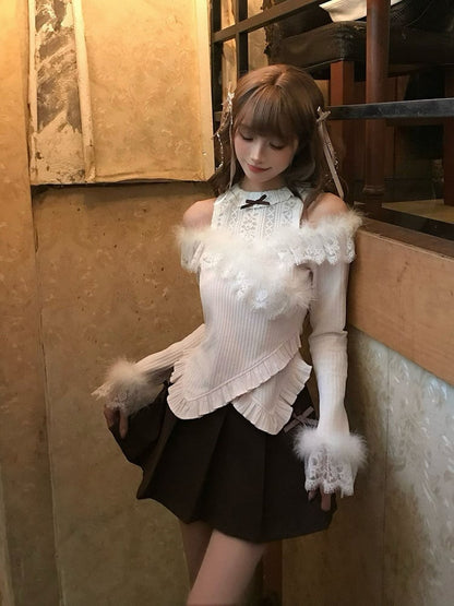 Decor Kei Brown Skirt Pleated Bow Jirai