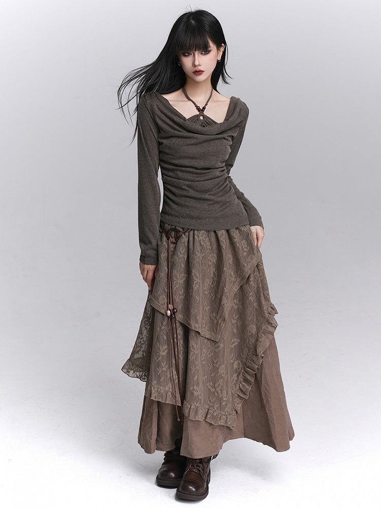 with Coffee Two-Piece Faux Gothic Design High-Stretch Top Halter