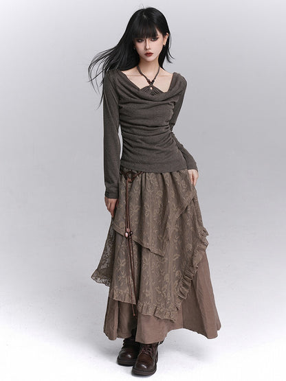 with Coffee Two-Piece Faux Gothic Design High-Stretch Top Halter