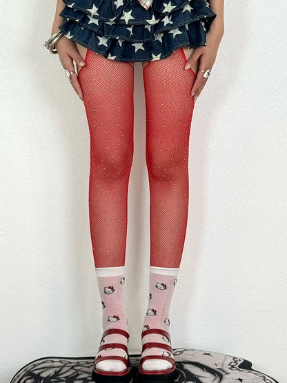 Color Wasteland Rhinestone Suspender 6 Punk Decorated Stockings Options