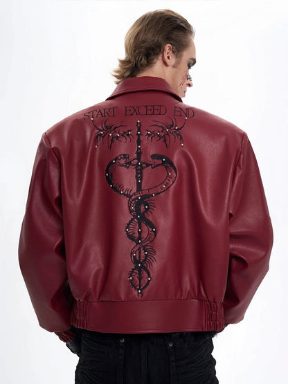 Jacket Red for Men Studded Details with in Punk PU