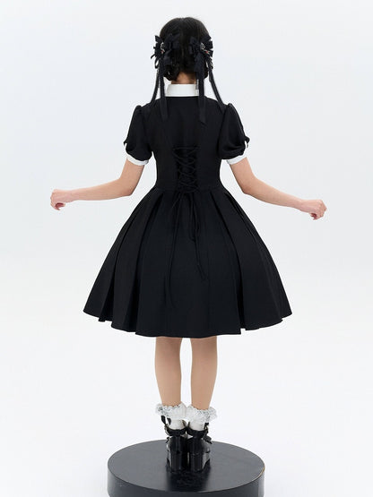 Two-pieces OP Lolita Black Dress Sleeves Design White Short Fake