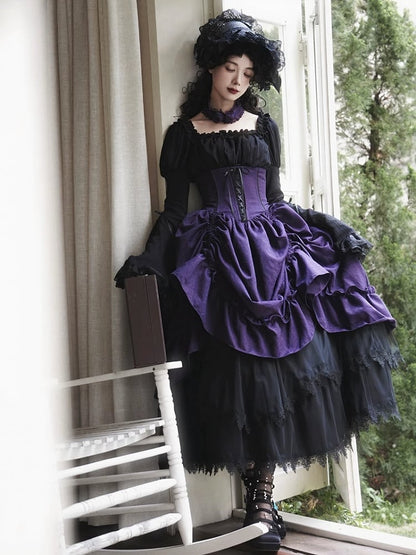 Waist Drawstring Purple Bust Gothic Boned Skirt High Lolita Under