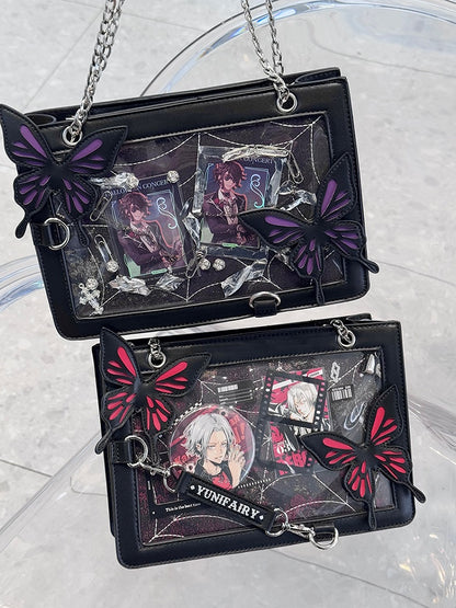 Lila Schmetterling Spinnennetz Detail Kleine Version Schwarze Ita Schultertasche