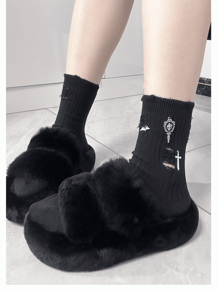 Skeleton with 3 Metal Colors Socks Gothic Ankle