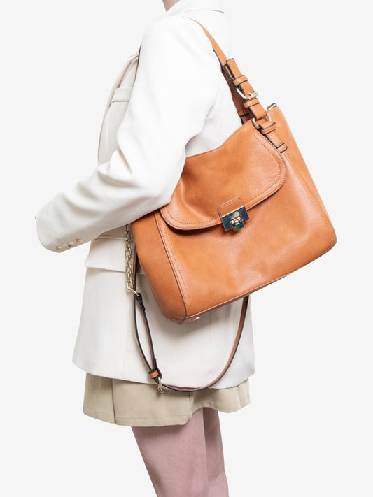 Bag Brown Tote Faux Chain Strap Vintage Leather With Soft