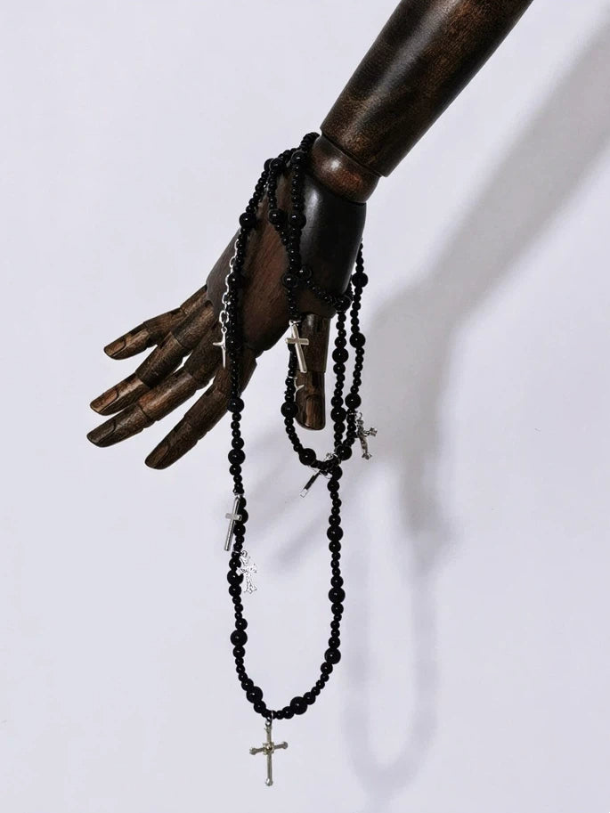 Black Beaded Bracelet with Cross Charms - Princess Chronicles