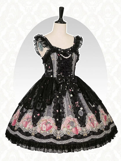 ロリータ スイート ブラック ストロベリー ジャンパー プリント スカート