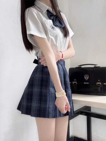 Pleated Skirt Blue Pattern JK 45CM Uniform Plaid