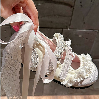 Pink Sweet with Lace Trim Lolita Flats Ballet Dusty