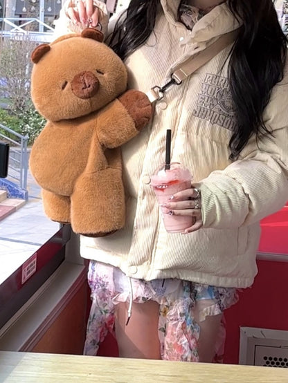 かわいいカピバラのブラウンぬいぐるみバックパック/クロスボディ