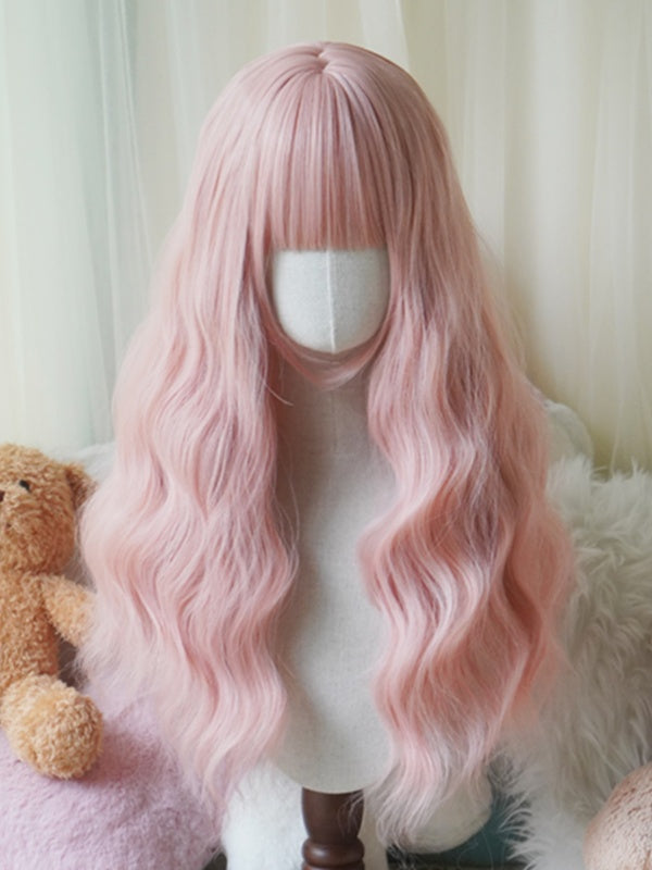 赤/ピンク/緑/紫/ダスティブルー/オレンジのロングウェーブウィッグ（前髪あり）