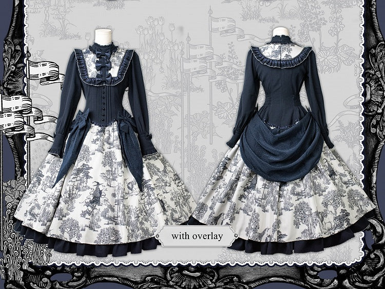 Piece Animals Lolita White Print Long-Sleeve One Dark Elegant Blue Forest