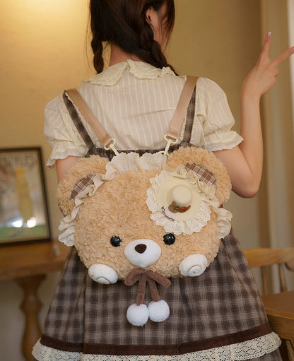 Kawaii Detachable Straps Bear Backpack Oversized With Brown