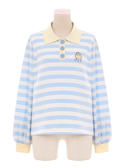 Little Chicken – Blau gestreiftes Langarm-Top