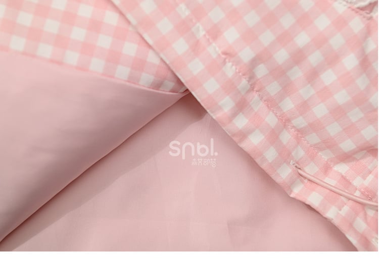 Pink Plaid Hooded Down Sweetheart Button Jacket