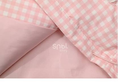 Pink Plaid Hooded Down Sweetheart Button Jacket