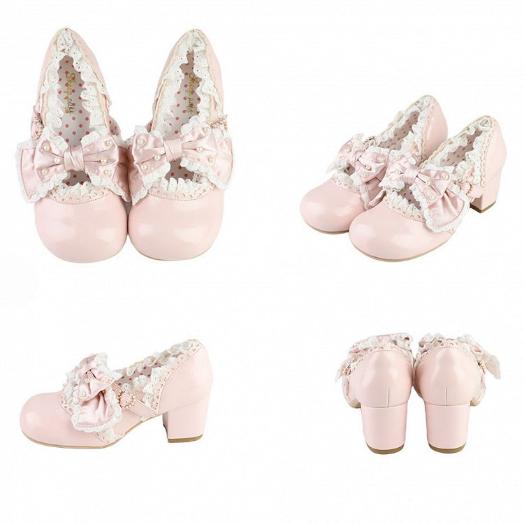 - Hem Lolita Pink Trim Lace Mid-heel Scalloped Shoes Sweet