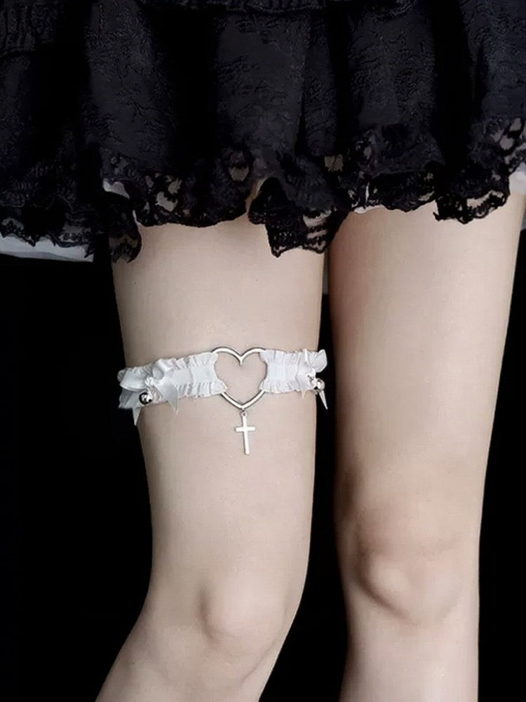 2 Colors Gothic Heart Cross Leg Garter with Bow Decoration - Mr. Cat