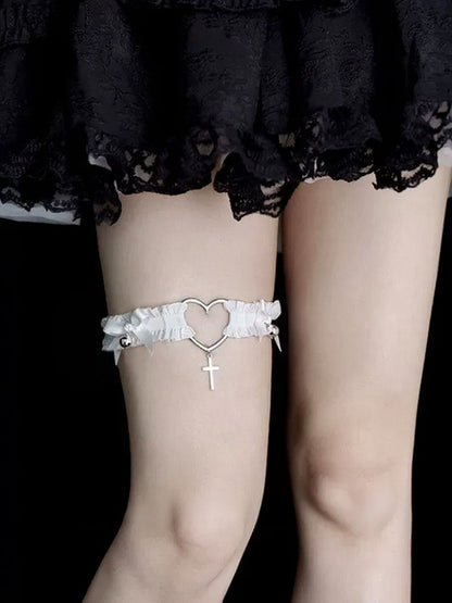 2 Colors Gothic Heart Cross Leg Garter with Bow Decoration - Mr. Cat