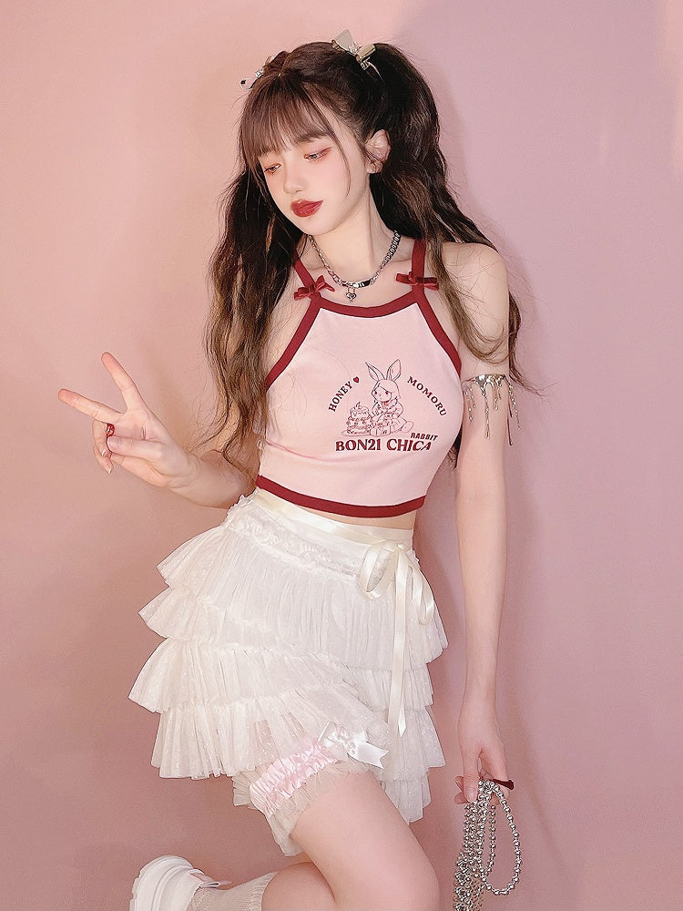 Mit Satinschleife, gepunkteter weißer Puff-Tüllrock mit Polka-Muster